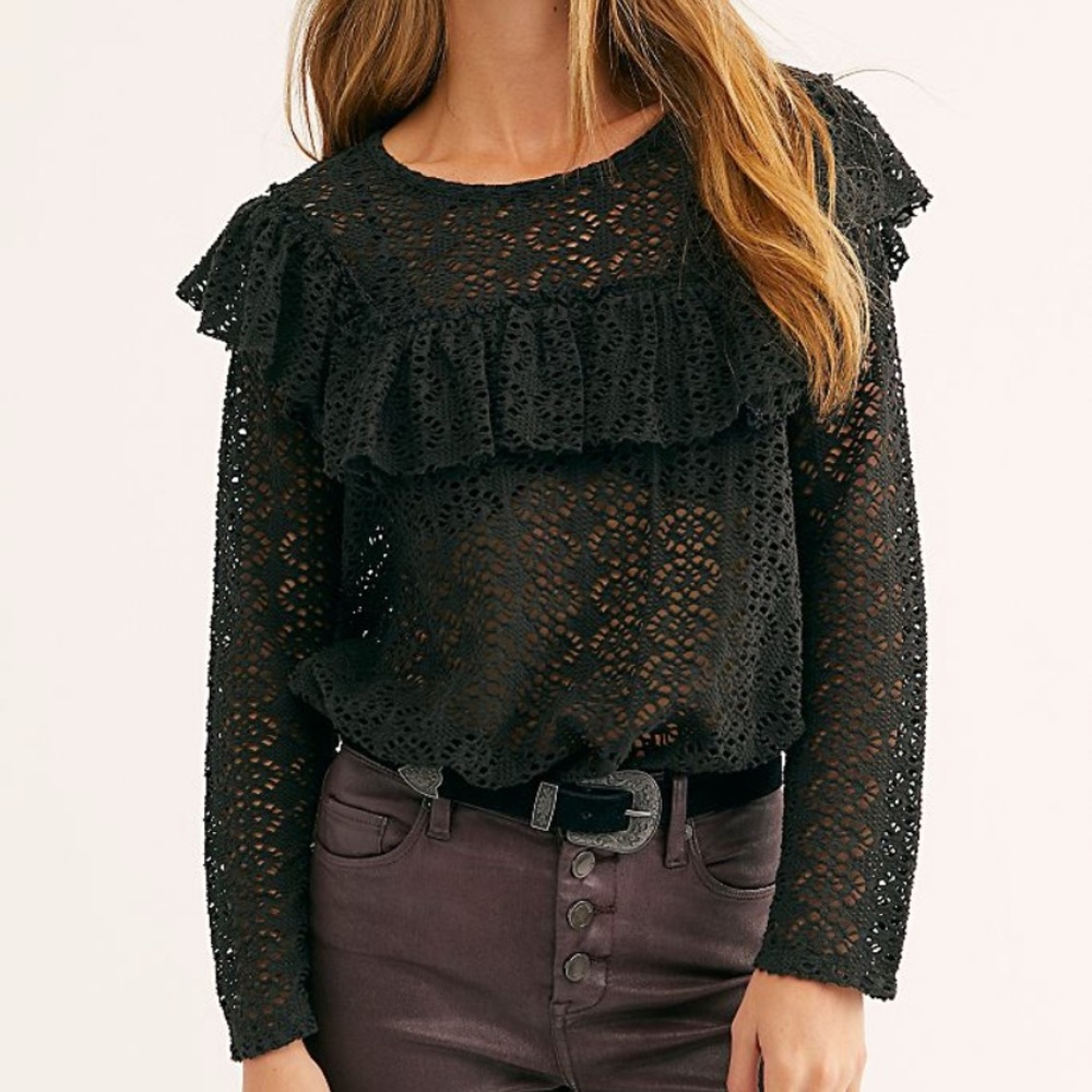 Free People Crochet Ruffle Top